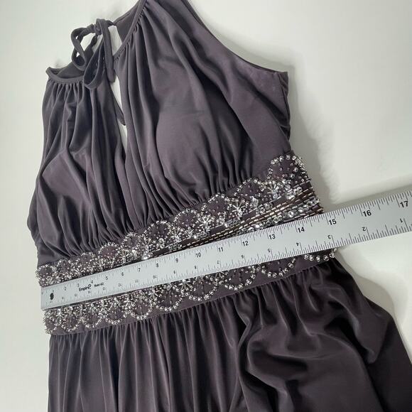 R&M‎ Richards Sleeveless Halter Neck Gown Dress Prom Bridesmaid Beaded Brown 10 - Picture 11 of 14